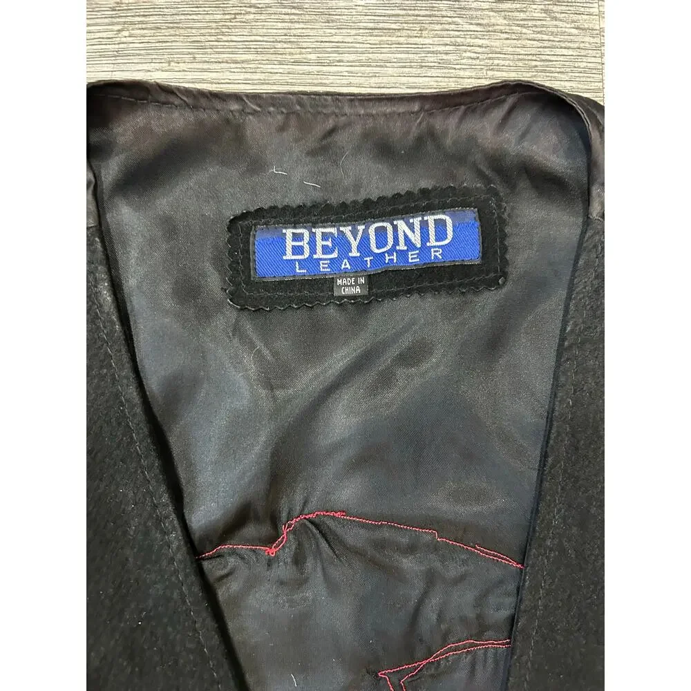 Vintage Beyond Leather Black Suede USMC Vest Men's Size Large (Missing Buttons)